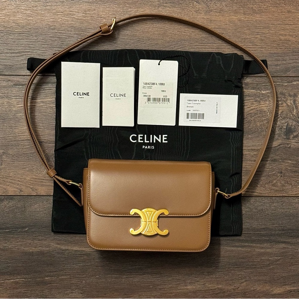 Celine Teen Triomphe Bag in Shiny Calfskin Bronze
